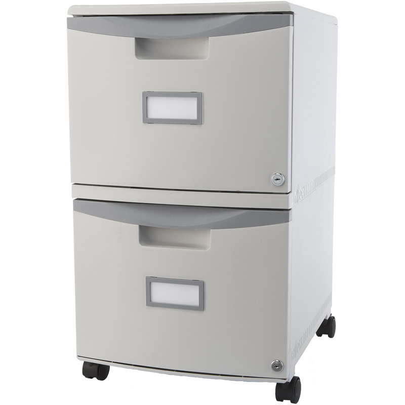  2 Drawer Mobile File Cabinet With Lock, Gray, Gray