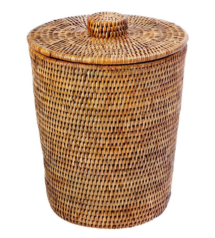 Everard Wicker/Rattan Manual Lift Trash Can, Honey brown