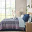 Édredon pour grand lit - imprimé médaillon bleu marine, rembourrage, taie décorative à bordure brodée, coussin, drap-housse décoratif