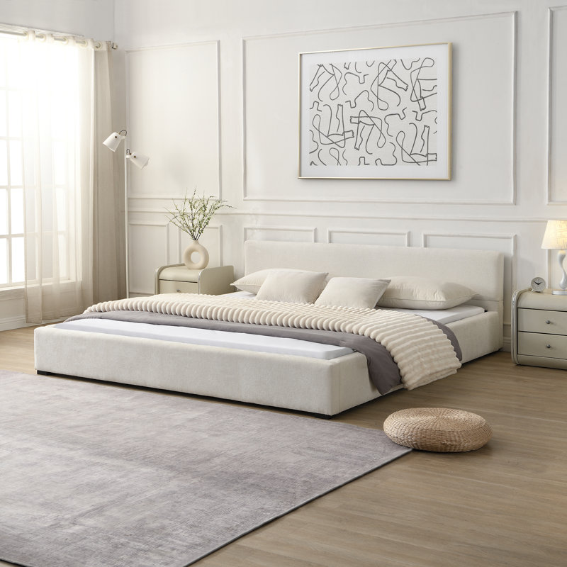 Wane Wide-Edge Upholstered Bed With Wooden Slats, King