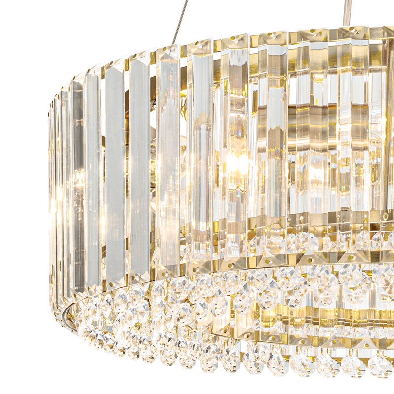 6- Light Modern Mid-Century Luxury Round Crystal Chandelier Chrome Drum Crystal Pendant Living Room, Brass, 6