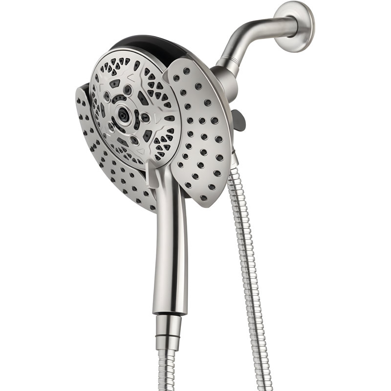 2-In-1 High-Pressure Shower System: 7.2" Rain Showerhead & Handheld Combo With 60" Stainless Steel Hose, Brushed Nickel