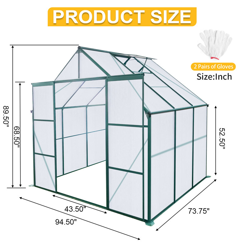 Serre de 8 pi x 6 pi avec cadre et base - idéale pour le jardinage extérieur. La structure de soutien robuste toutes saisons améliore la stabilité tout au long de l'année.