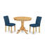 L'ensemble 3 pièces de table et chaises de cuisine comprend une table de salle à manger ronde avec piédestal et 2 chaises Parsons en similicuir bleu Oasis, chêne-1326178730-1243050147-1325431812