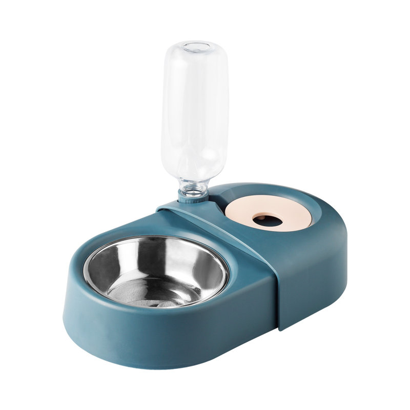 Blue Stainless Steel Pet Feeder with Automatic Water Dispenser