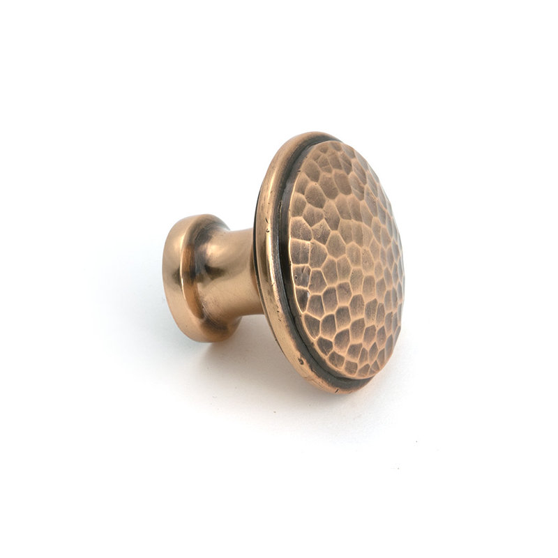 Hammered Round Knob, Polished Bronze, 1.57" Knob Diameter