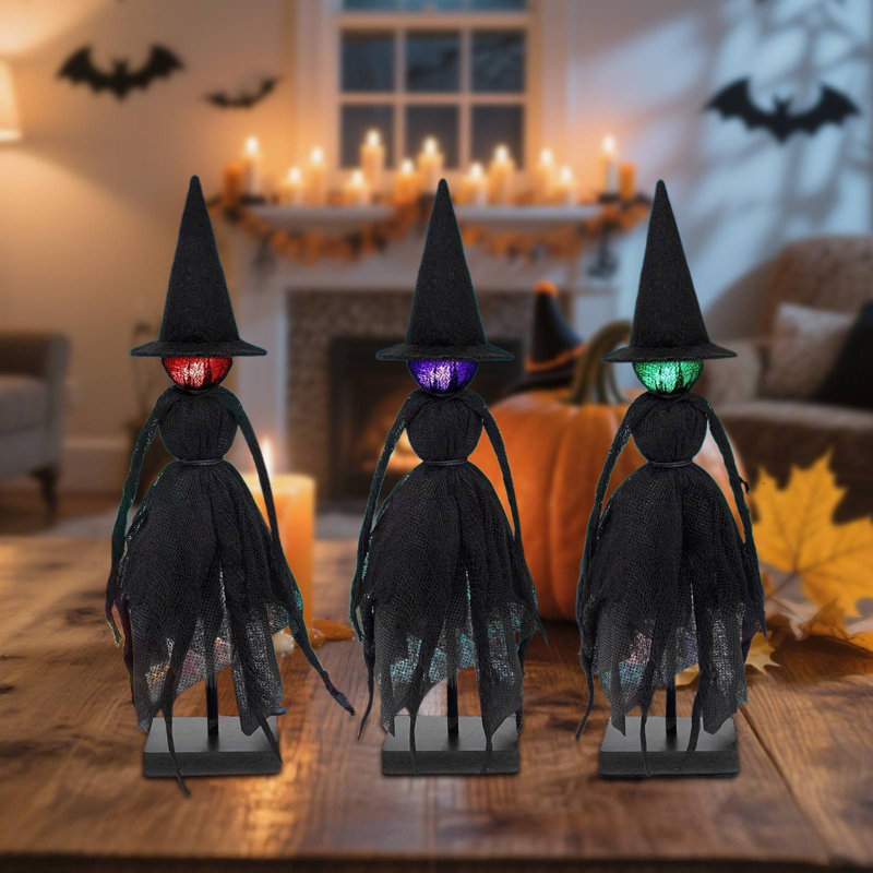 Décorations d'Halloween, ensemble de 3 figurines de sorcière d'Halloween avec 3 couleurs de DEL