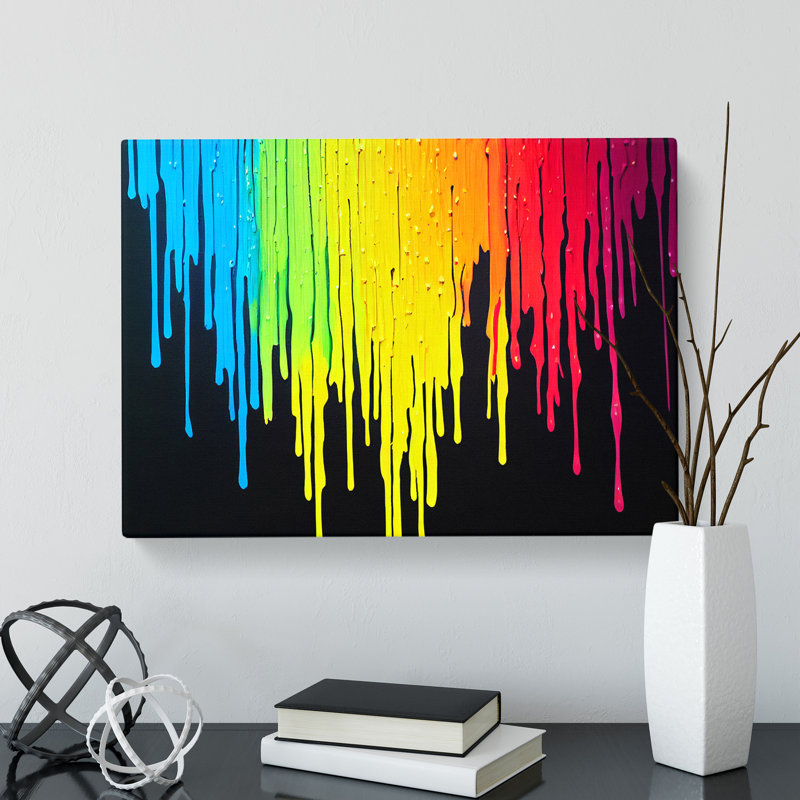 Dripping Rainbow Abstract - Wrapped Canvas, 50cm H x 76cm W x 3cm D