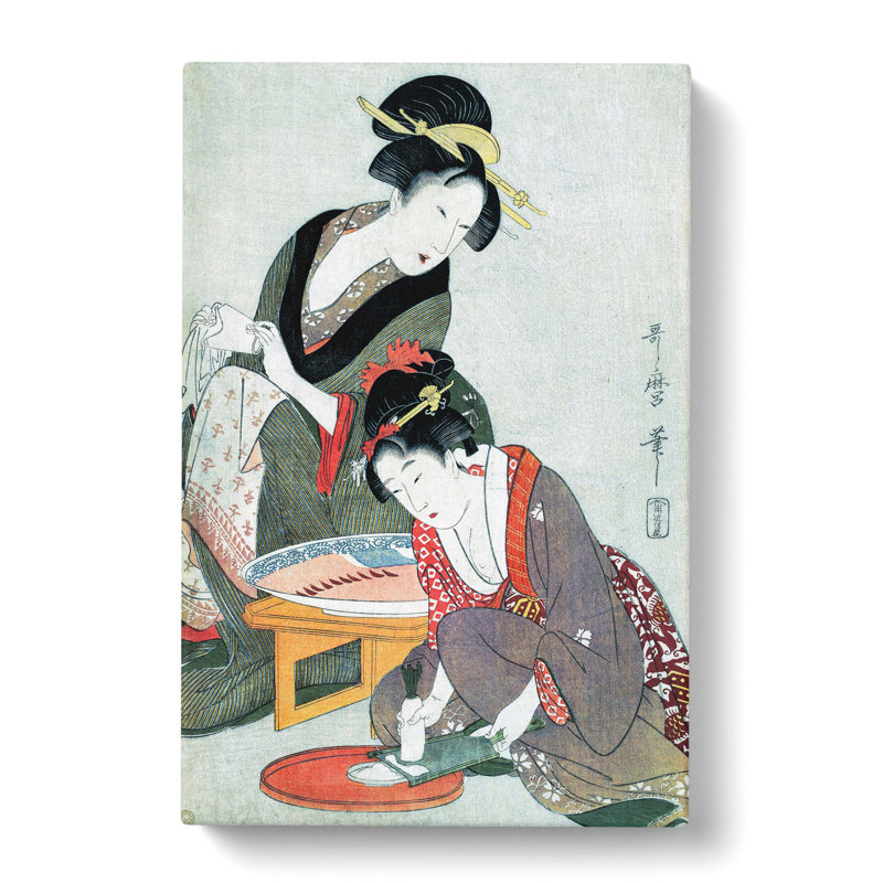 Women Preparing Sashimi by Kitagawa Utamaro - Wrapped Canvas Painting, 76cm H x 50cm W x 3cm D