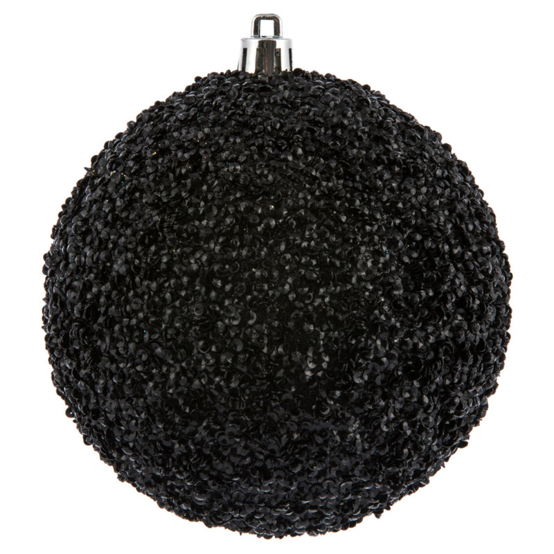 Ornement boule perlée, H 4 po x l 4 po x P 4 po, Noir