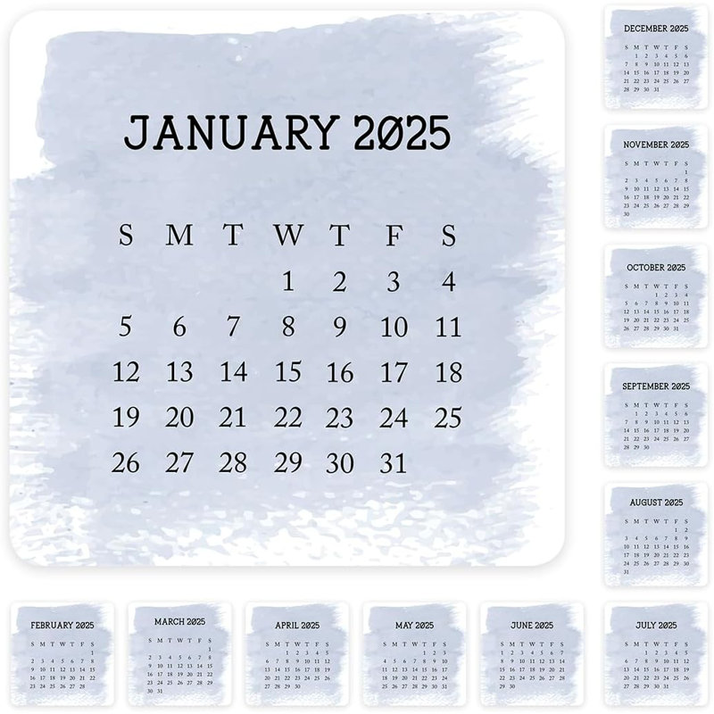 Dusty Blue - planificateur mensuel avec étiquettes, calendrier carré 2025, paquet de 40