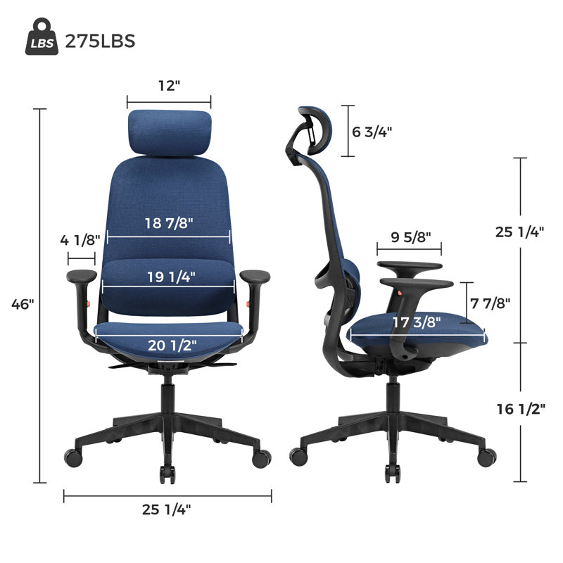 Chaise de bureau en filet avec appui-tête Victor, Bleu