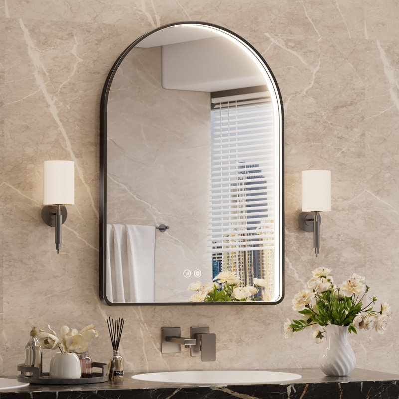 24"x36" Arched Mirror LED Bathroom Mirror,  Anti-Fog Frame Vanity Mirror With Lighted Dimmable And Memory Function, 36" x 24"