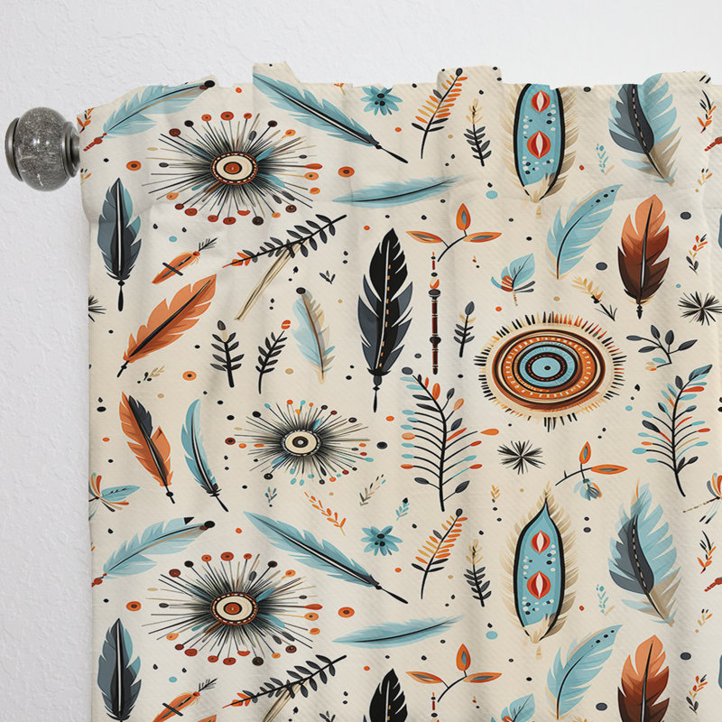 Beige rétro nomade Ii motif Boho II - rideau boho - rideau obscurcissant abstrait - 1 panneaux, L 52 po x L 63 po