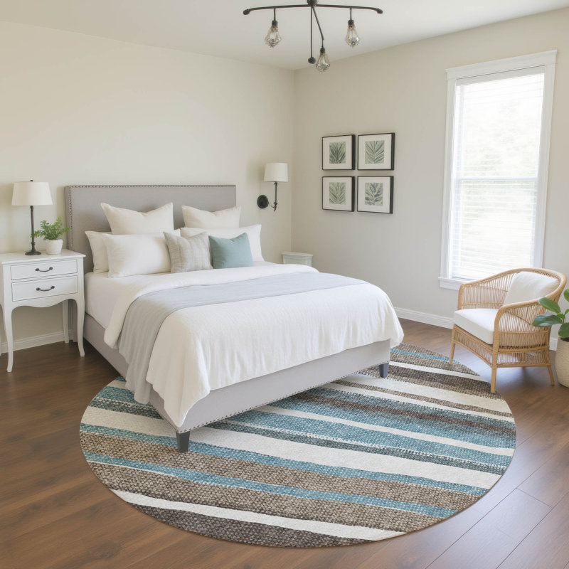Premium Machine Washable Mayfield AMF2282 Striped Rug, Taupe, 8' Round