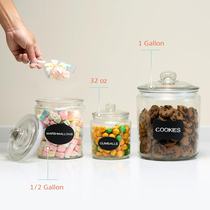 Contenants de rangement en verre KooK avec couvercles, 1/2 gallon, pots de garde-manger hermétiques avec craie et étiquettes