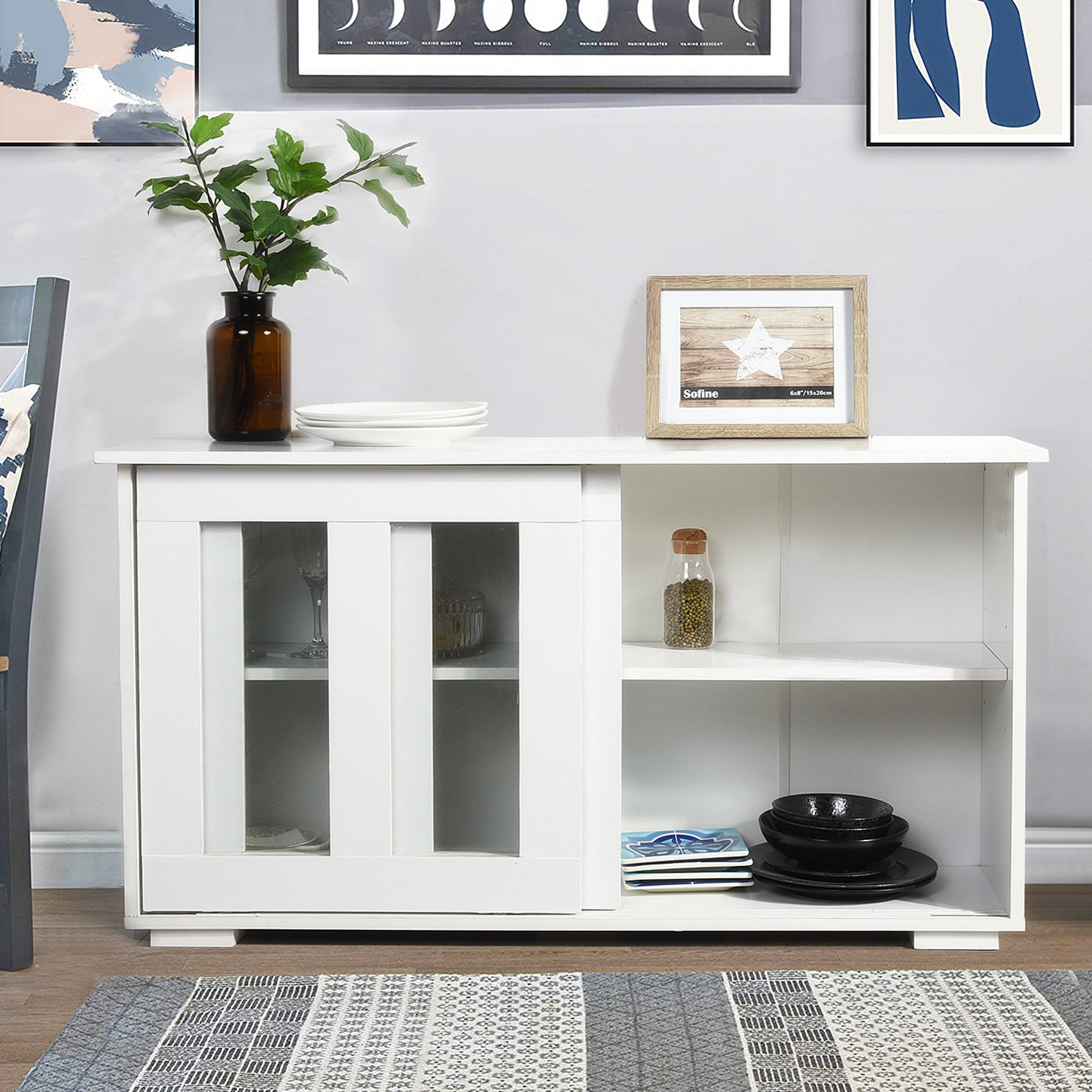 Ivy Bronx White Storage Cabinet With Sliding Doors Living Room Cabinet ...