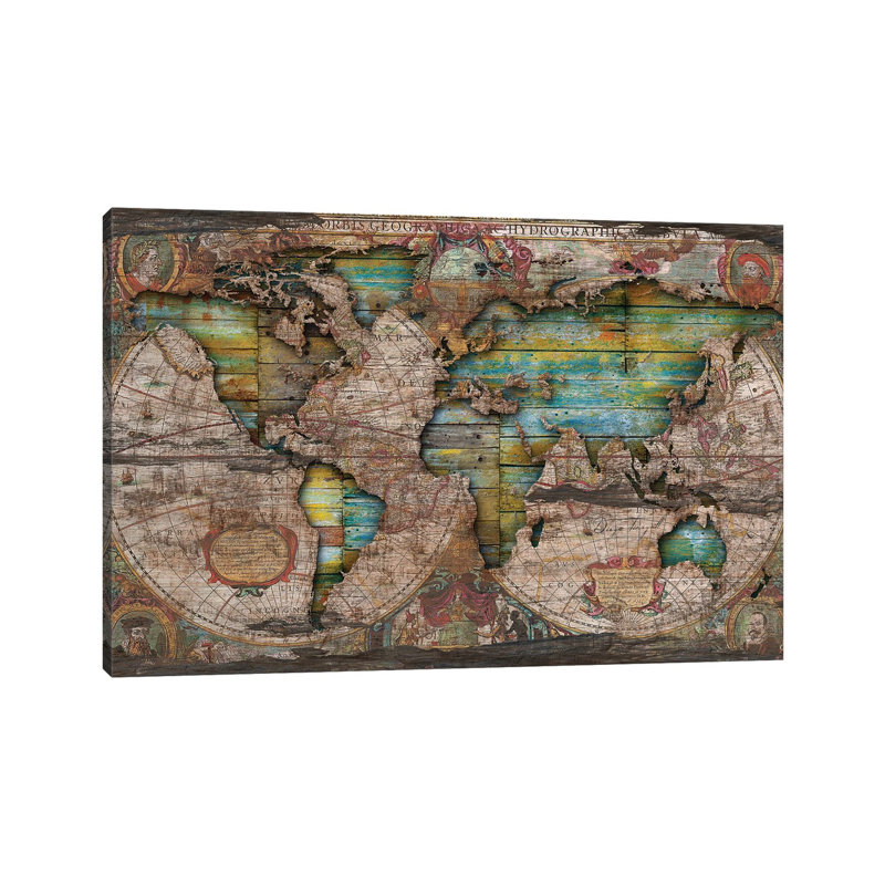 Shabby Elegance Old Map In The Clouds by Diego Tirigall - Wrapped Canvas Gallery-Wrapped Canvas Giclée