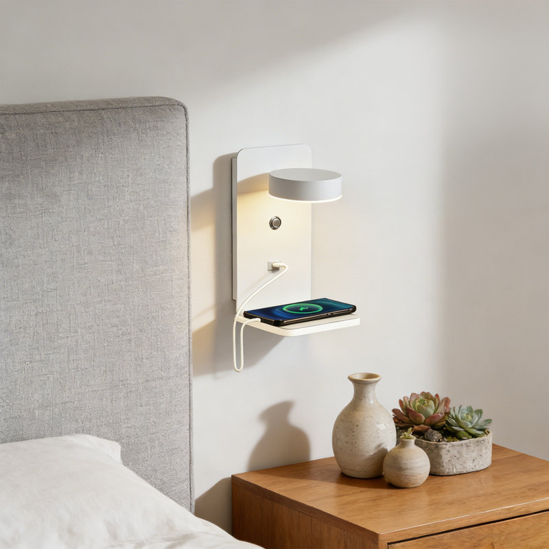 Modern Wall-Mounted Bedside Lamp With Wireless Charging & 3-Color Led