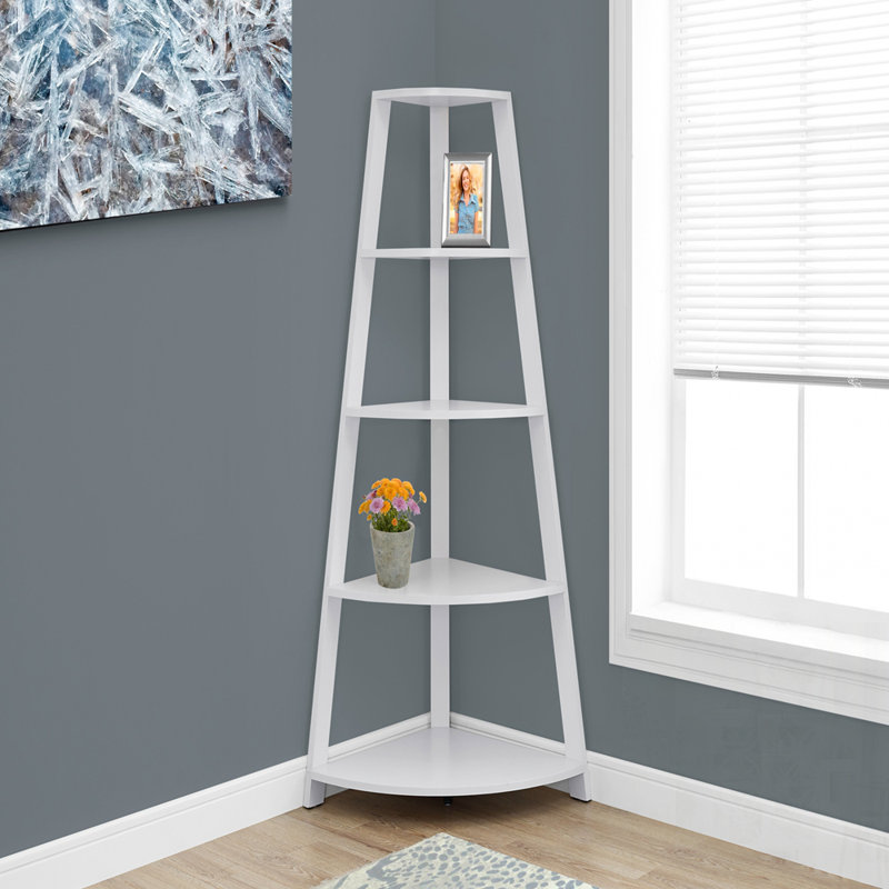 Contemporary  Laminate 4-Tier Corner Bookshelf, Perfect for Modern Offices and Bedrooms, Maximizing Space and Style., White