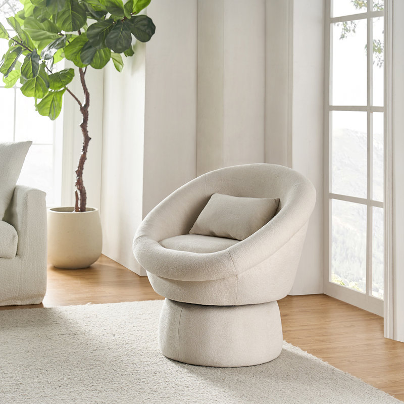 Kenbridge 31" Wide Swivel Boucle Barrel Chair, Ivory Polyester