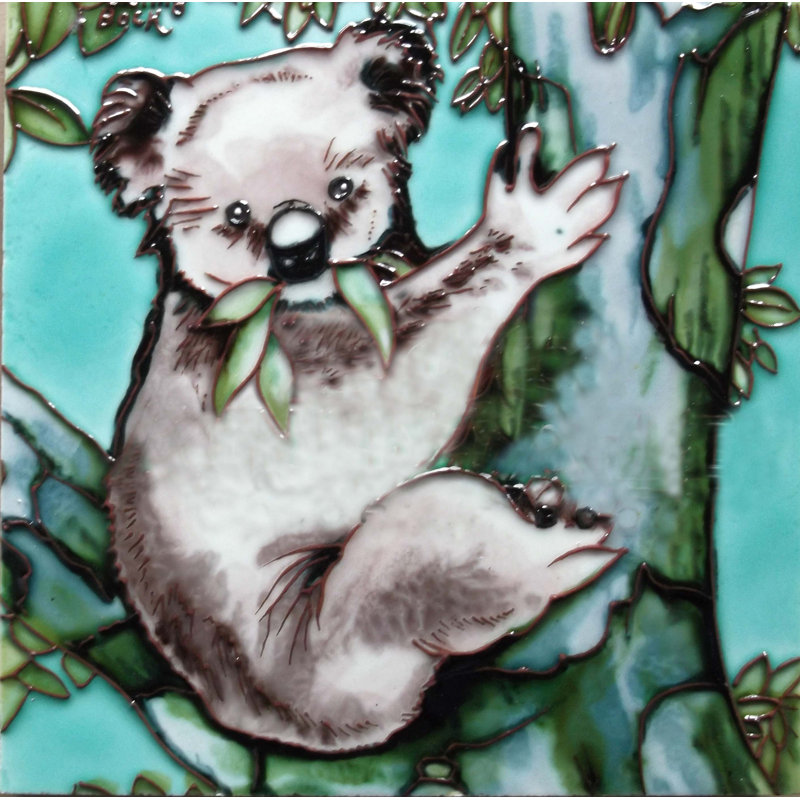 Hand-Painted Tropical Koala Bear Ceramic Art Tile Wall Décor