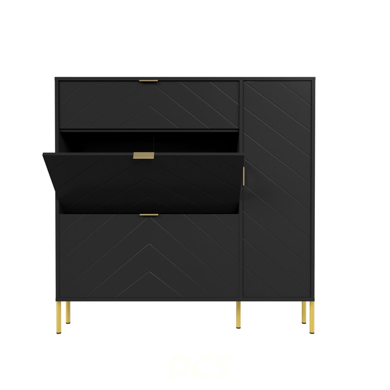 MDF Shoe Storage Cabinet With Flip-Up Drawers And Shelves(Black), Shoe Storage, Black