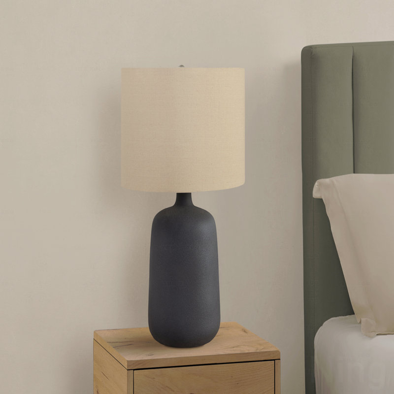 Lampe de table 24 po en céramique noire avec abat-jour en lin beige pour le salon et la chambre à coucher