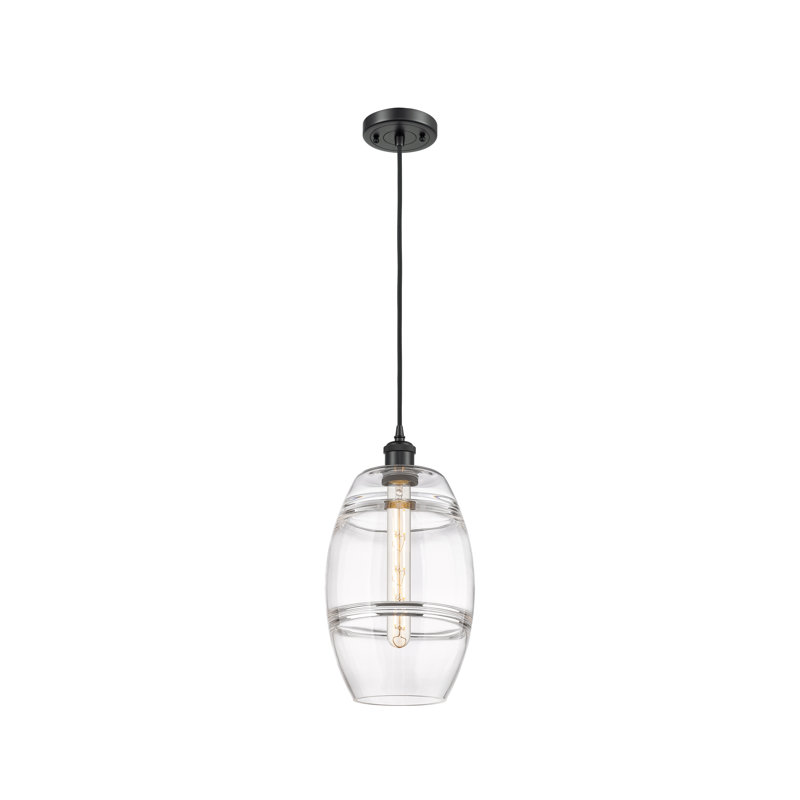 Luminaire suspendu 1 lumière Absalat, H 9,88 po x l 8 po x P 8 po, Transparent, Noir mat