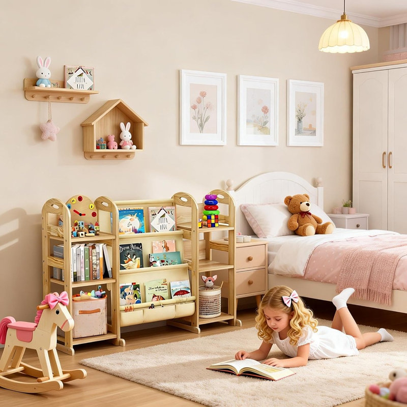 Organisateur de rangement pour jouets à 6 tablettes - Bibliothèque à 3 niveaux pour la chambre à coucher ou la salle de jeux, organisation et décoration de pièce