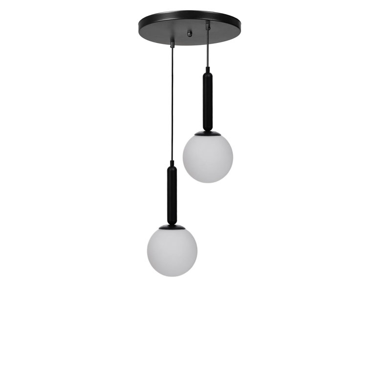 Lustre réglable élégant, structure en métal avec capuchon en verre, 15 x 15 cm | Hauteur totale: 31,5 po, plaque de base: 9,8 x 1,2 po | 2 x douilles E27 de 40 W maximum, au design élégant blanc et noir, pour la salle à manger et les espaces de vie