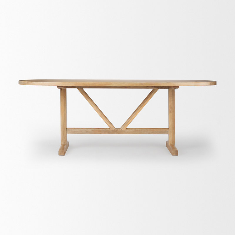 84" Light Brown Solid Wood Trestle Base Oval Dining Table