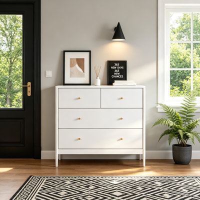 Commode à 4 tiroirs Mid-Century moderne, commode pour enfants en bois massif de 35,4 po de largeur, armoire de rangement polyvalente pour tout-petits, commode de rangement pour bébé, chambre d'enfant, garde-robe, salon et appartement