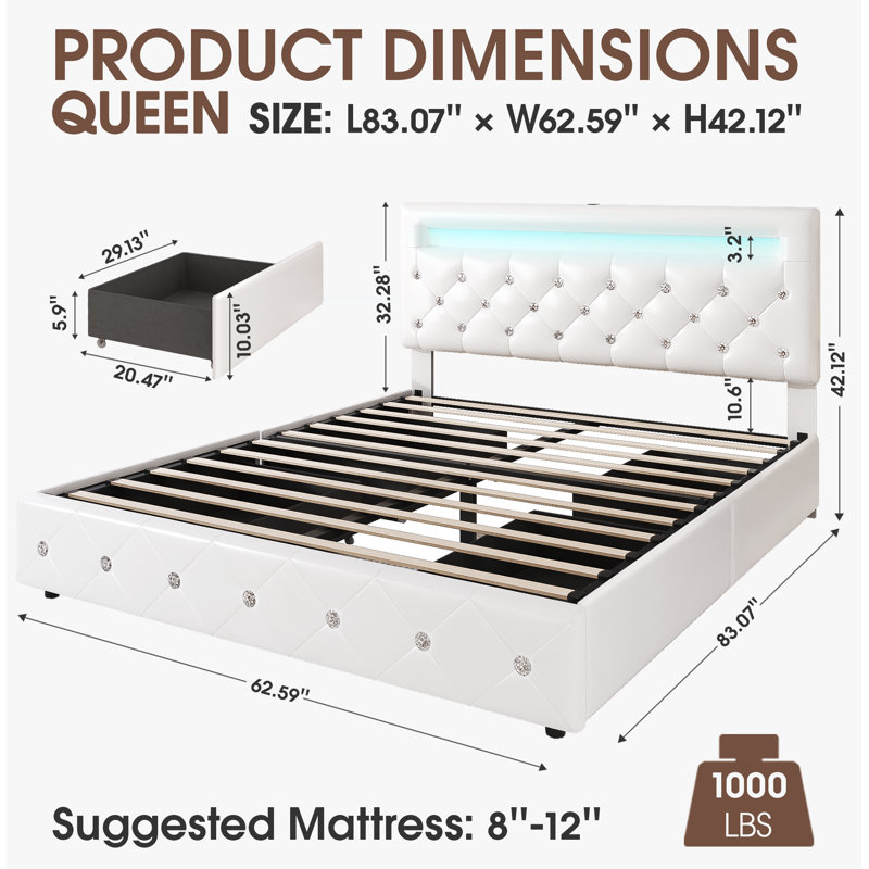Lit plateforme avec rangement Magel, Grand lit