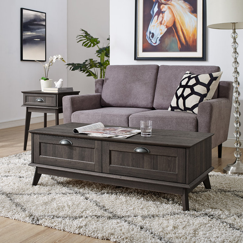 Cabral 4-Leg Coffee Table -  with Storage, Living Room, Smoky Oak