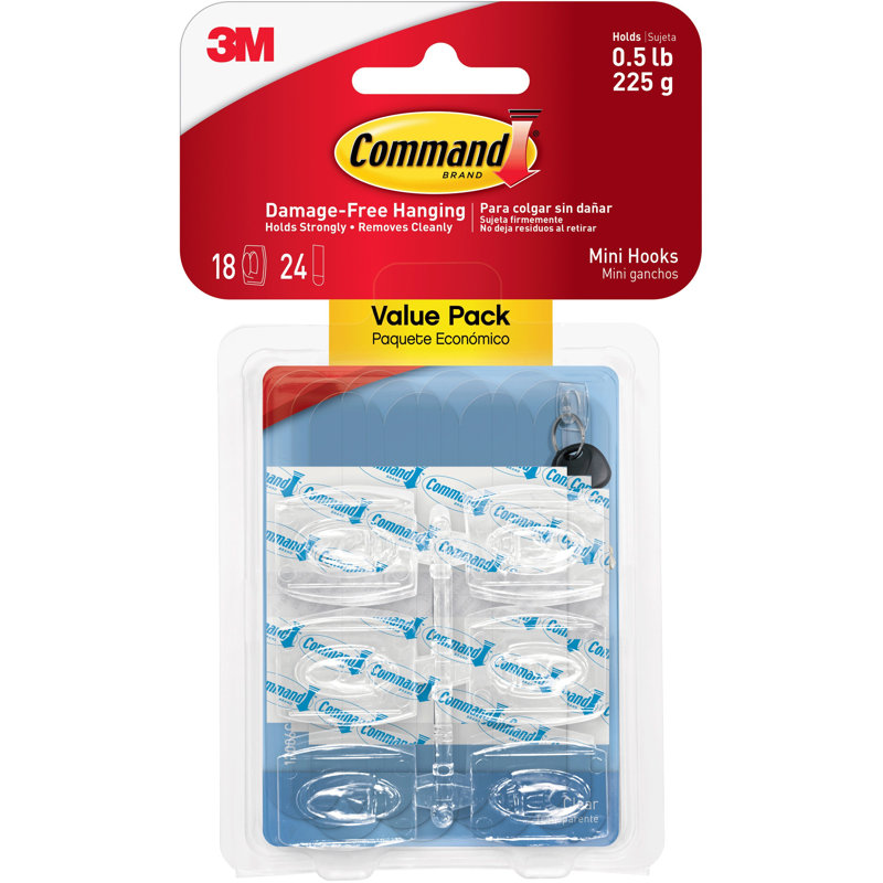 White Mini Wall Hooks with Adhesive Strips, 6-Pack