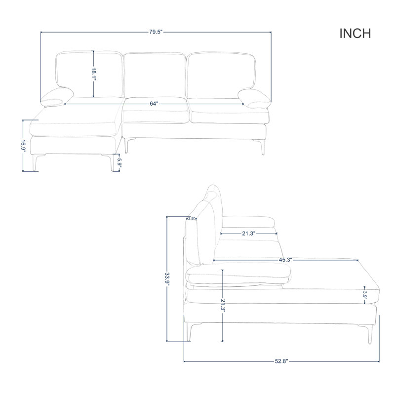 Canapé modulaire rembourré avec méridienne Pinchus, 100 % polyester noir