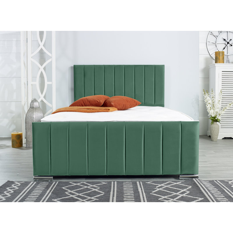 Klimek Upholstered Bed Frame, European Double (140 x 200cm), Green