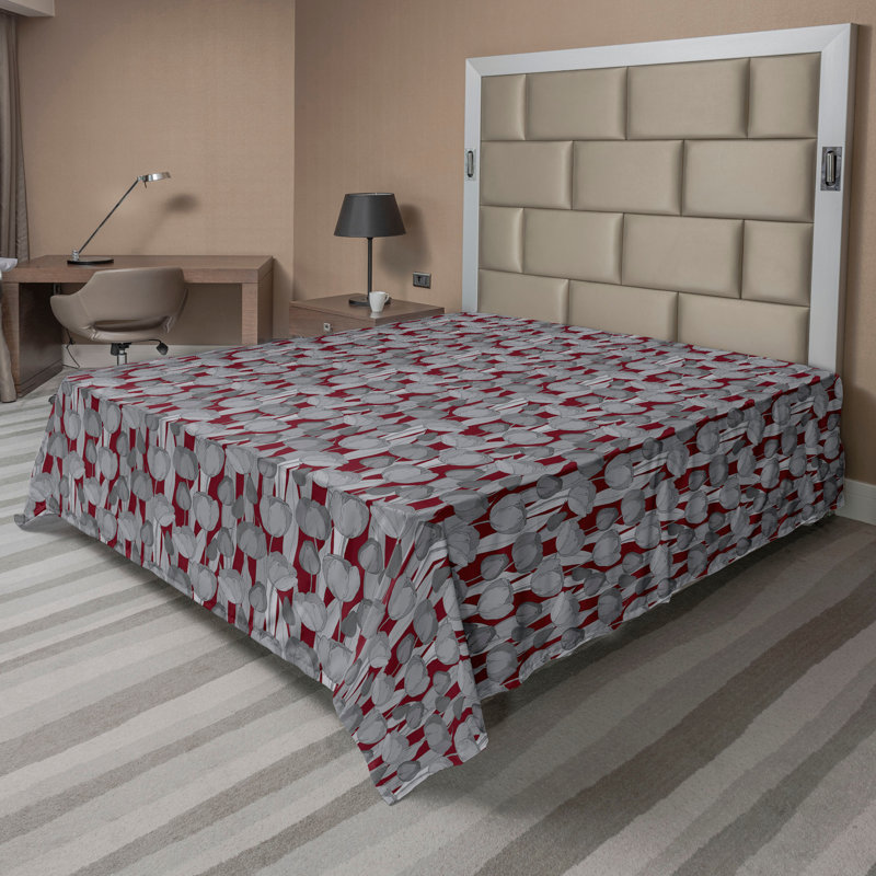 Drap plat Ambesonne Floral tulipes achromatiques romantiques bourgogne et gris