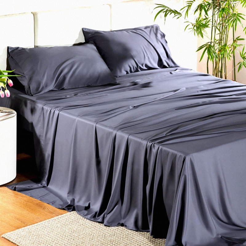 Cool Rayon From Bamboo Silky Sheets Set - Deep Pocket, Breathable & Soft Bedding, Hotel Luxury Size Sheet Set with Pillowcases in Dark Grey. Made from Rayon Derived from Bamboo, Fits Up to 16" Mattress.