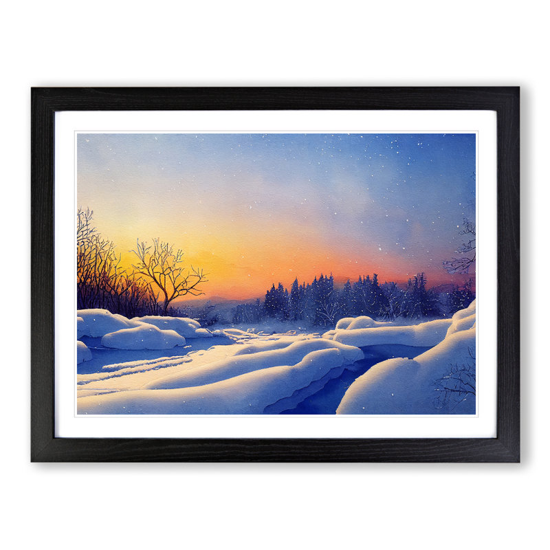 Winter Landscape Sunset Vol.2 - Framed Print, 34cm H x 46cm W x 2cm D, Black Framed