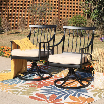 Aiona Swivel Patio Dining Armchair with Cushion by Lark Manor