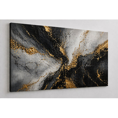 Grande impression sur toile fluide abstraite de couleur noire et dorée de 24 po x 36 po de style marbre moderne de luxe pour salon, chambre à coucher, bureau, décoration intérieure, œuvre d'art contemporaine