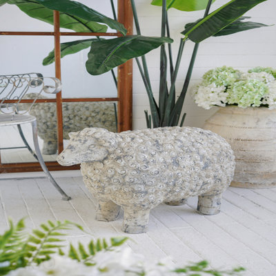 25.5x13x18" Magnesium Sheep Figurine with Weathered White and Gray Finish