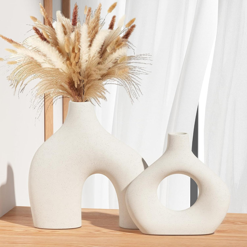 Set Of 2 Ceramic Boho Vases