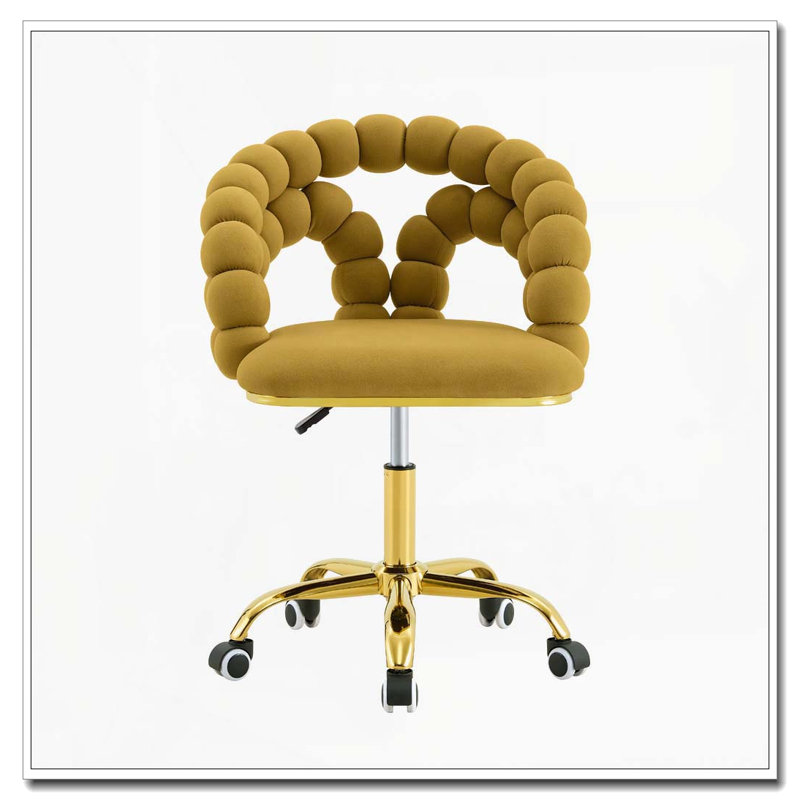 Chaise de bureau pivotante moderne en velours avec dossier à bulles, chaise de bureau roulante pour bureau, Jaune