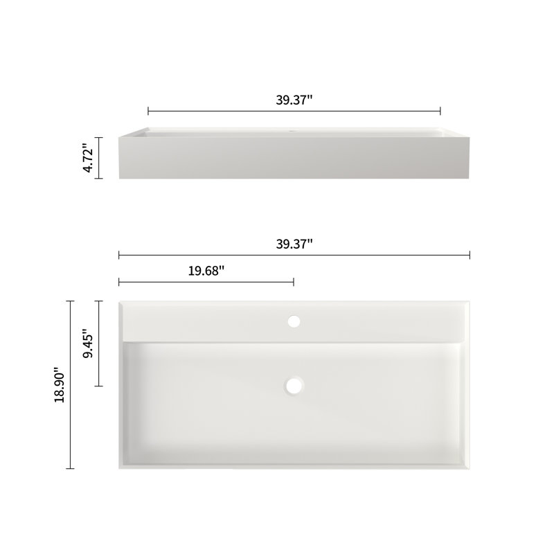 Lavabo de salle de bain mural rectangulaire 40 "avec lavabo vasque à surface solide avec trop-plein