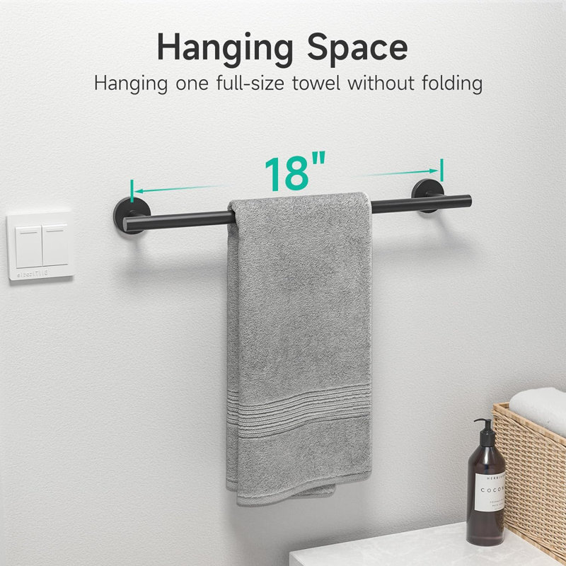  4-Piece Bathroom Hardware Set 18-Inch Stainless Steel Towel Bar Set, Matte Black