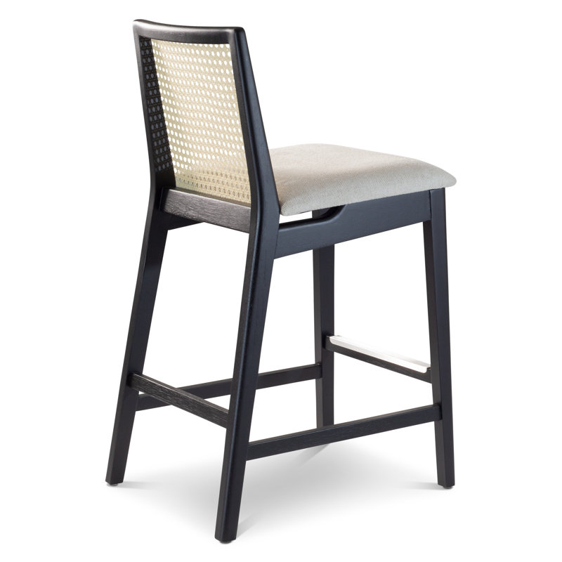 Modern Brazilian Nardia Cane Bar Stool, Light Gray/Ebano/Natural, Counter Stool (25.5" Seat Height)