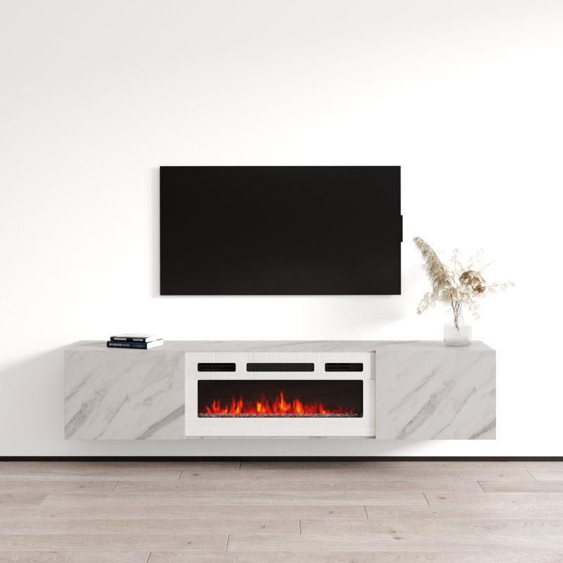 Meuble télé avec foyer électrique 70,9 po Baja, Marbre blanc